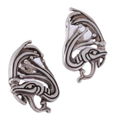 Alternate image for Sterling Silver Kukulkan Button Earrings from Mexico Kukulkan