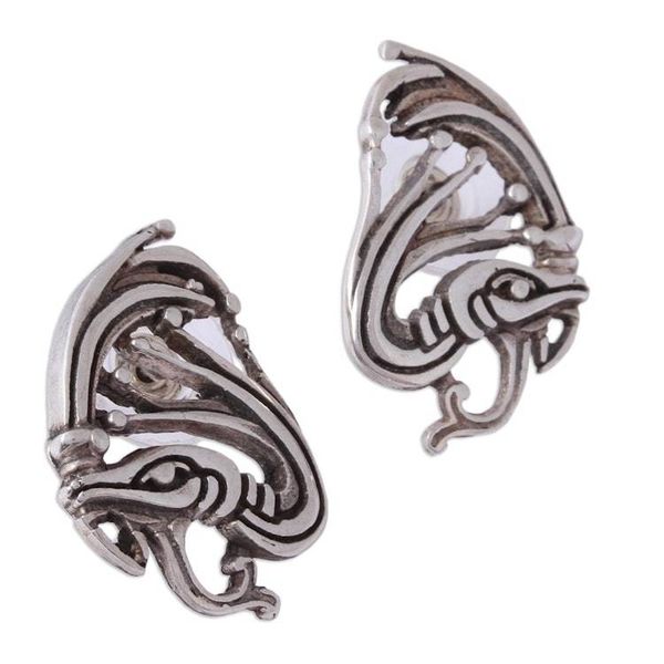 Alternate image for Sterling Silver Kukulkan Button Earrings from Mexico Kukulkan