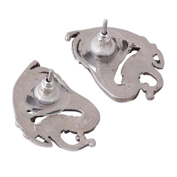 Alternate image for Sterling Silver Kukulkan Button Earrings from Mexico Kukulkan