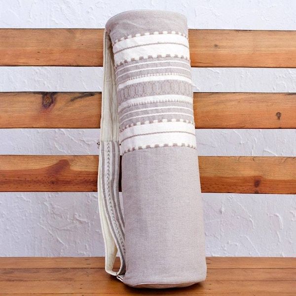 Alternate image for Handwoven Yoga Mat Bag from Mexico in Grey and White Unwind