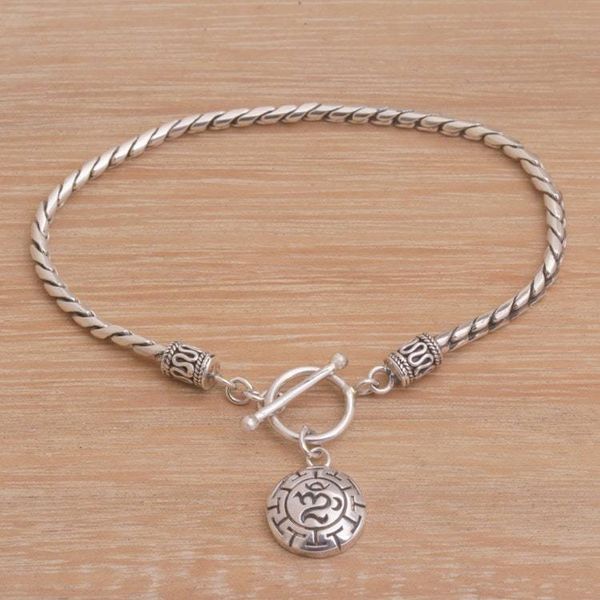 Alternate image for Sterling Silver Om Charm Bracelet Crafted in Bali Temesir Omkara