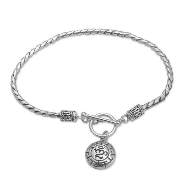 Alternate image for Sterling Silver Om Charm Bracelet Crafted in Bali Temesir Omkara