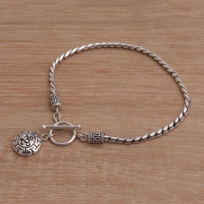 Alternate image for Sterling Silver Om Charm Bracelet Crafted in Bali Temesir Omkara