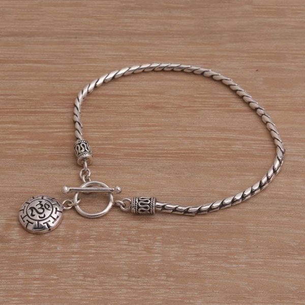 Alternate image for Sterling Silver Om Charm Bracelet Crafted in Bali Temesir Omkara