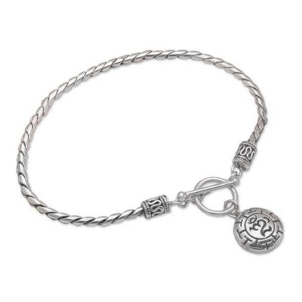 Alternate image for Sterling Silver Om Charm Bracelet Crafted in Bali Temesir Omkara