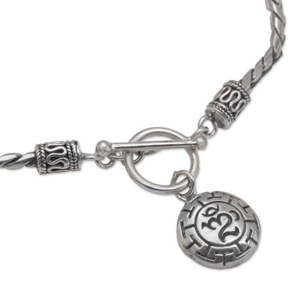 Alternate image for Sterling Silver Om Charm Bracelet Crafted in Bali Temesir Omkara