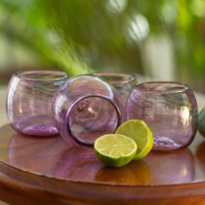 Main image for Recycled Glass Wine Glasses in Lilac from Mexico Set of 4 Lilac Relaxation