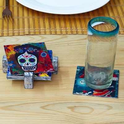 Main image for 6 Catrina and Catrin Day of the Dead Decoupage Wood Coasters Catrina Essence