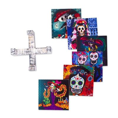 Alternate image for 6 Catrina and Catrin Day of the Dead Decoupage Wood Coasters Catrina Essence