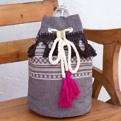 Main image for Striped Drawstring Cotton Backpack Handcrafted in Mexico Day Trip Fringe