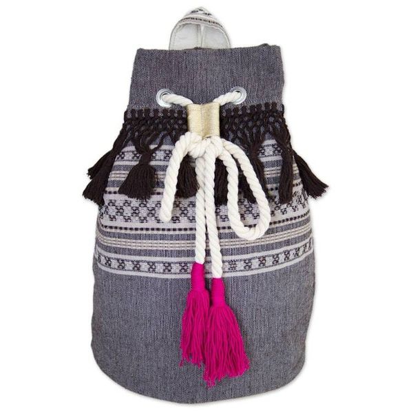 Alternate image for Striped Drawstring Cotton Backpack Handcrafted in Mexico Day Trip Fringe