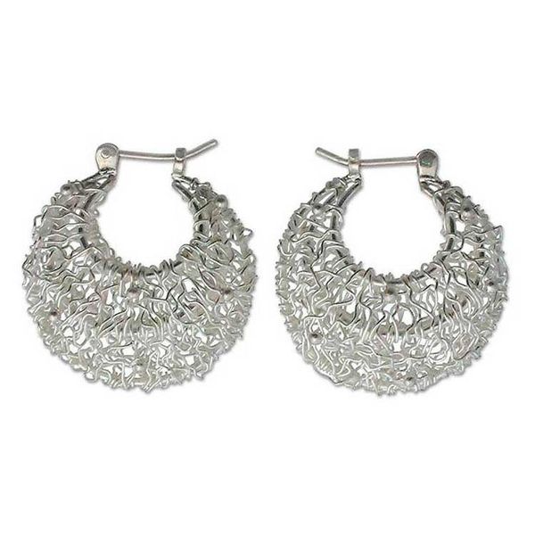 Alternate image for Hand Made Sterling Silver Hoop Earrings Origins of Life