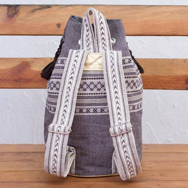 Alternate image for Striped Drawstring Cotton Backpack Handcrafted in Mexico Day Trip Fringe