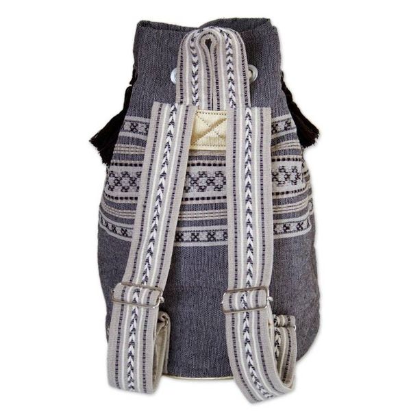 Alternate image for Striped Drawstring Cotton Backpack Handcrafted in Mexico Day Trip Fringe