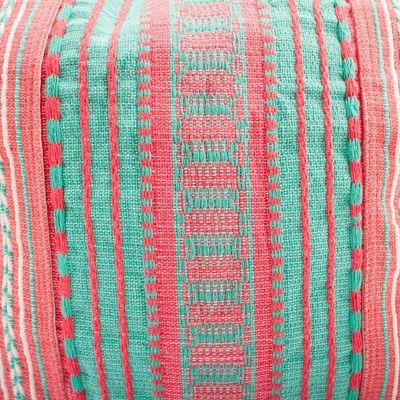 Alternate image for Mint and Hot Pink Striped Cotton Tote Bag Woven in Mexico Bright Stitches