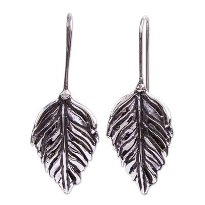 Alternate image for Artisan Crafted Silver Drop Earrings Poplar Leaf