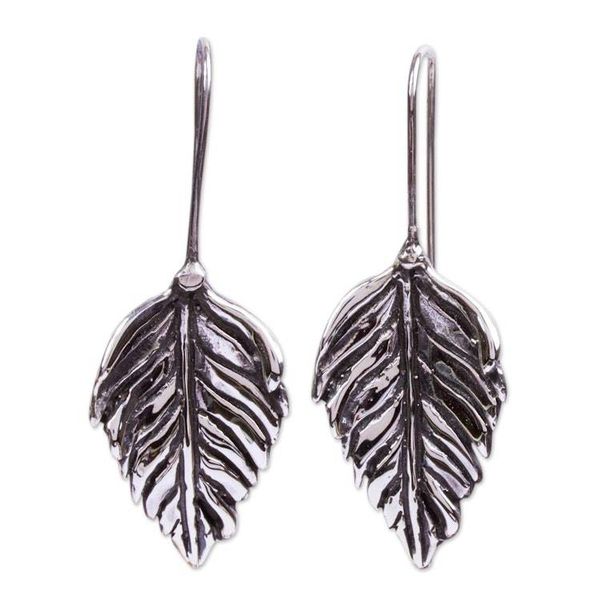 Alternate image for Artisan Crafted Silver Drop Earrings Poplar Leaf