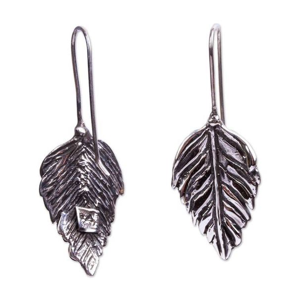 Alternate image for Artisan Crafted Silver Drop Earrings Poplar Leaf
