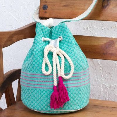 Main image for Striped Drawstring Cotton Shoulder Bag Handcrafted in Mexico Day Trip