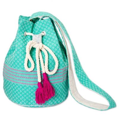 Alternate image for Striped Drawstring Cotton Shoulder Bag Handcrafted in Mexico Day Trip