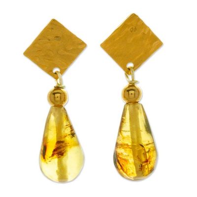 Alternate image for 14k Gold-Plated Diamond-Shaped Amber Dangle Earrings Promise