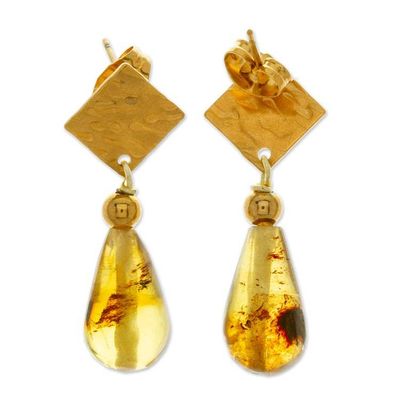 Alternate image for 14k Gold-Plated Diamond-Shaped Amber Dangle Earrings Promise