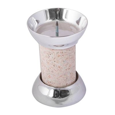 Alternate image for Pewter and Reclaimed Stone Candle Holder from Mexico Gleaming Brightness