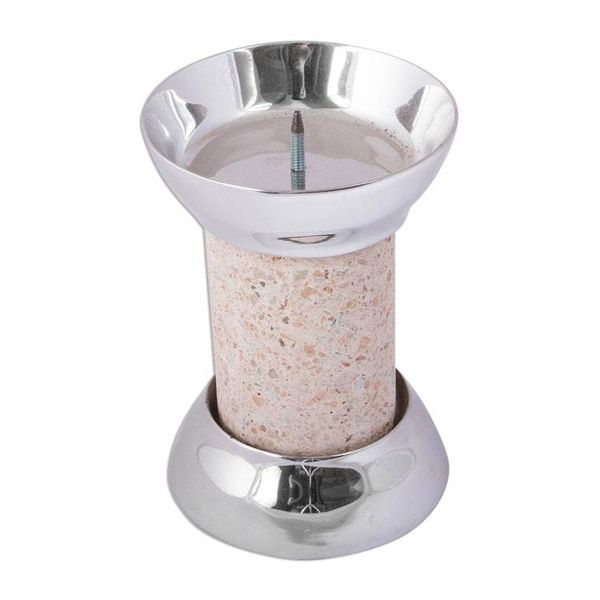 Alternate image for Pewter and Reclaimed Stone Candle Holder from Mexico Gleaming Brightness