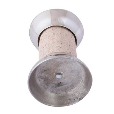 Alternate image for Pewter and Reclaimed Stone Candle Holder from Mexico Gleaming Brightness