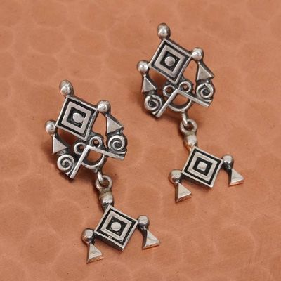 Alternate image for Ojo de Dios Sterling Silver Dangle Earrings from Mexico Godly Eye