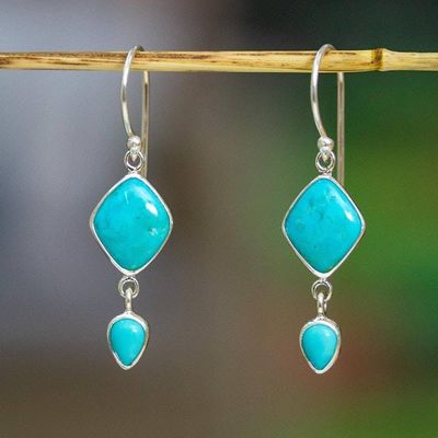 Main image for Polished Natural Turquoise Diamond-Shaped Dangle Earrings Jewels of Calm