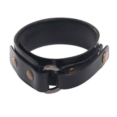 Primary image for Mens Studded Leather Wristband Bracelet Bold Black