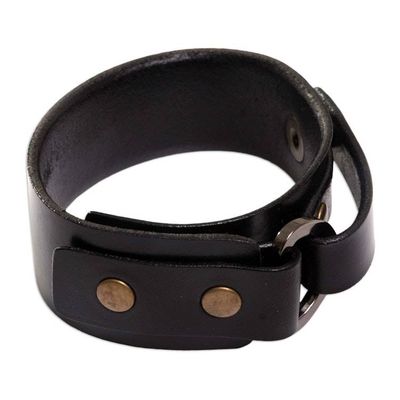 Alternate image for Mens Studded Leather Wristband Bracelet Bold Black
