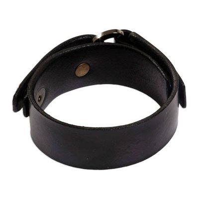 Alternate image for Mens Studded Leather Wristband Bracelet Bold Black