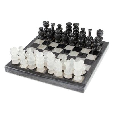 Alternate image for Mini Onyx and Marble Chess Set in Grey and Ivory Grey and Ivory Challenge