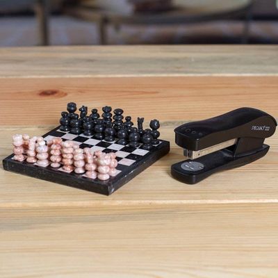Alternate image for Marble Chess Set in Black and Pink from Mexico Black and Pink Challenge