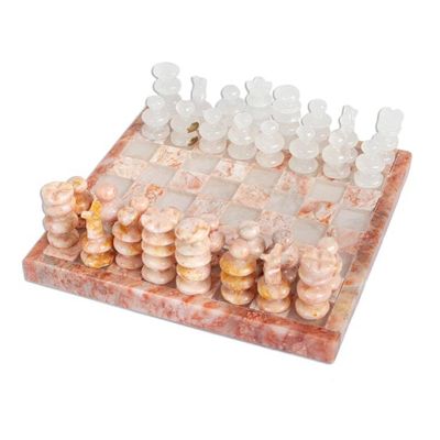 Alternate image for Onyx and Marble Chess Set in Pink and Ivory from Mexico Pink and Ivory Challenge