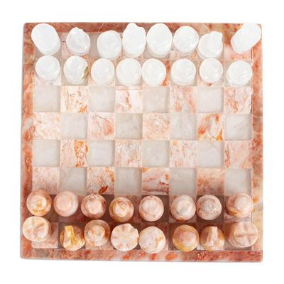 Alternate image for Onyx and Marble Chess Set in Pink and Ivory from Mexico Pink and Ivory Challenge