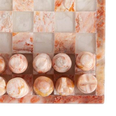 Alternate image for Onyx and Marble Chess Set in Pink and Ivory from Mexico Pink and Ivory Challenge