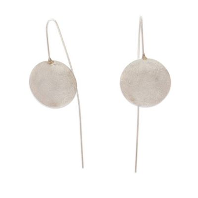 Alternate image for Sterling Silver Drop Earrings with a Brushed-Satin Finish Lunar Minimalism