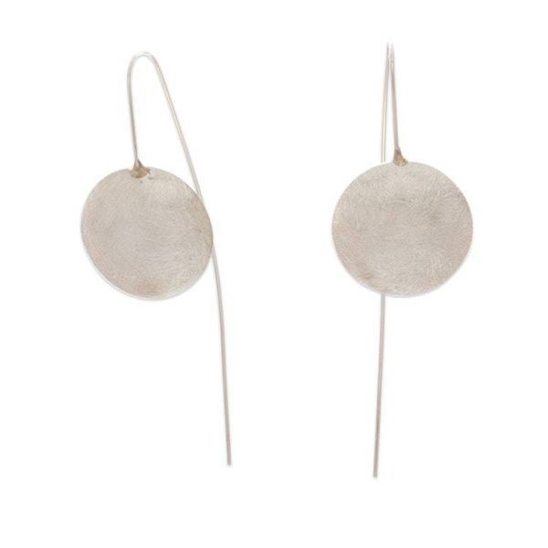 Alternate image for Sterling Silver Drop Earrings with a Brushed-Satin Finish Lunar Minimalism