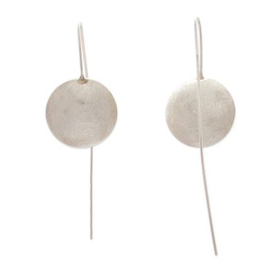 Alternate image for Sterling Silver Drop Earrings with a Brushed-Satin Finish Lunar Minimalism