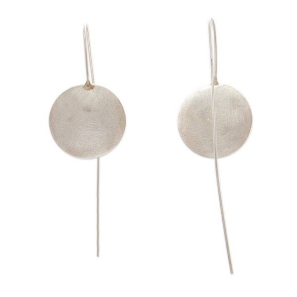 Alternate image for Sterling Silver Drop Earrings with a Brushed-Satin Finish Lunar Minimalism