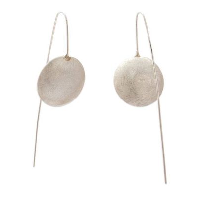 Alternate image for Sterling Silver Drop Earrings with a Brushed-Satin Finish Lunar Minimalism