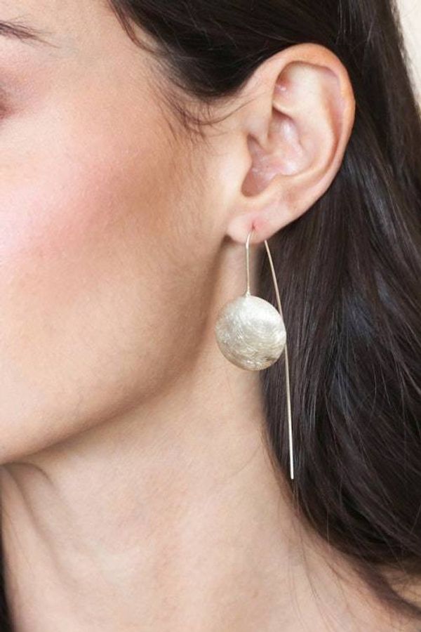 Alternate image for Sterling Silver Drop Earrings with a Brushed-Satin Finish Lunar Minimalism