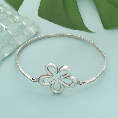 Primary image for Balinese Frangipani-Themed Silver Cuff Pendant Bracelet Balinese Frangipani