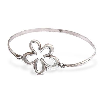Alternate image for Balinese Frangipani-Themed Silver Cuff Pendant Bracelet Balinese Frangipani