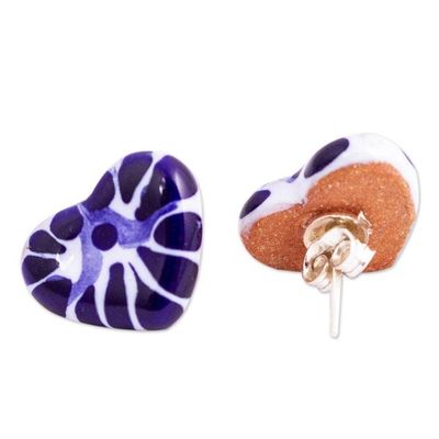 Alternate image for Talavera-Style Ceramic Heart Earrings Heart of Mexico