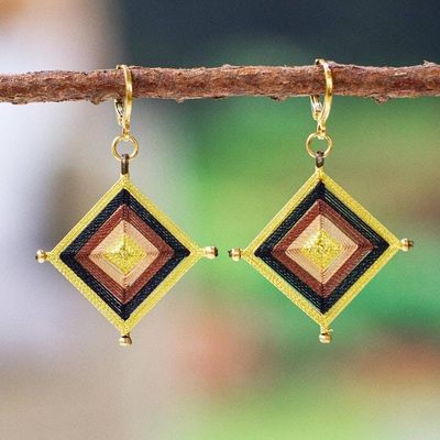 Main image for 18k Gold-Plated Handwoven Dangle Earrings in Brown and Black Manor Diamonds