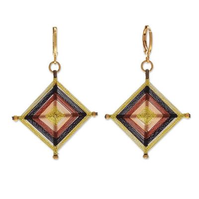 Alternate image for 18k Gold-Plated Handwoven Dangle Earrings in Brown and Black Manor Diamonds